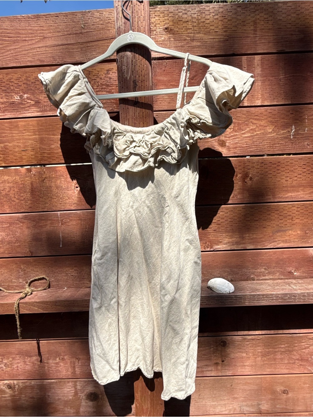 Linen Astr Beige Off-Shoulder Ruffle Dress - Picture 4 of 6